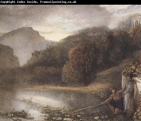 Frederick james shields Classical Figures by a River,a Temple beyond (mk37)